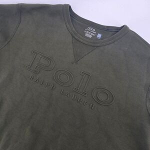 Polo Ralph Lauren Mens XL Olive Green Embossed Logo Crewneck Sweatshirt